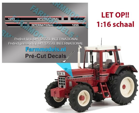 1255 INTERNATIONAL (ZONDER XL) stickerset voor IH 1255XL/ 1455XL  Universal Hobbies  Pr&eacute;-Cut Decals 1:16 Farmmodels.nl 