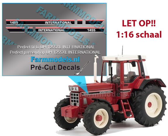 1455 INTERNATIONAL (ZONDER XL) stickerset voor IH 1255XL/ 1455XL  Universal Hobbies  Pr&eacute;-Cut Decals 1:16 Farmmodels.nl   