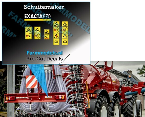 Schuitemaker EXACTA 870 Combi set stickers op Transparant Pr&eacute;-Cut Decals 1:32 Farmmodels.nl
