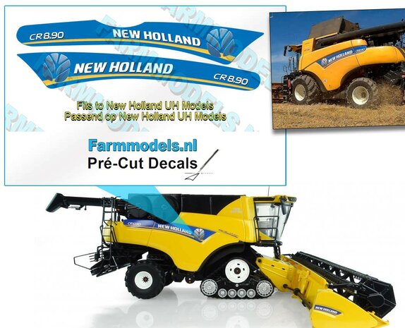 New Holland CR 8.90 type stickers voor New Holland UH motorkap Pr&eacute;-Cut Decals 1:32 Farmmodels.nl 