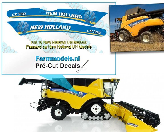 New Holland CR 7.90 type stickers voor New Holland UH motorkap Pr&eacute;-Cut Decals 1:32 Farmmodels.nl 