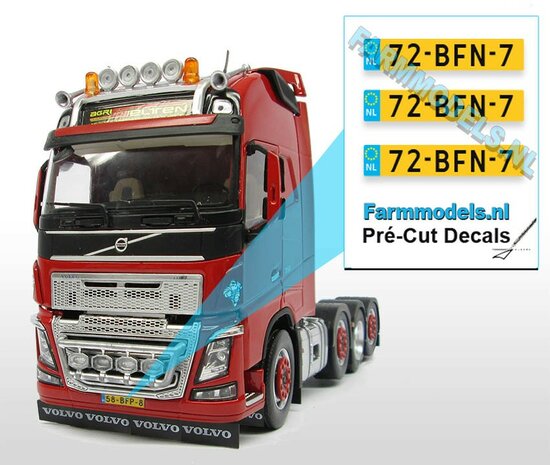 72-BFN-7  3x NL Kentekenplaatsticker Pr&eacute;-Cut Decals 1:32 Farmmodels.nl