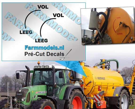 Vol-Leeg Stickers  2x 15x15 mm hoog ZWART op Transparante folie  1:32  farmmodels.nl