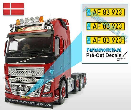 AF 83 923  3x Denemarken Kentekenplaatsticker Pr&eacute;-Cut Decals 1:32 Farmmodels.nl