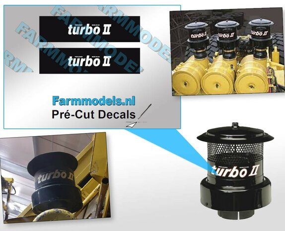 TURBO II PRECLEANER sticker op mat zwarte folie 7x28 mm Pr&eacute;-Cut Decals 1:32 Farmmodels.nl