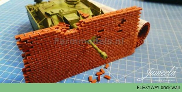 Flexyway Bakstenenmuur Donkerrood 1 segment 235 x 135 x 4 mm, 1:32 Juweela 23409