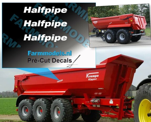Krampe HALFPIPE logo 3x op Transparant Pr&eacute;-Cut Decals 20mm breed 1:32 Farmmodels.nl 