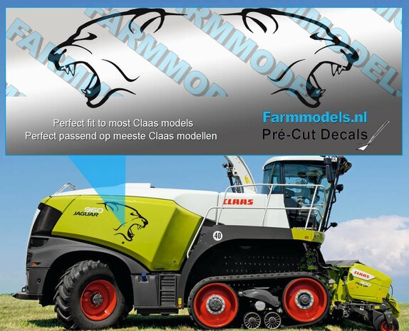 Claas Jaguar kop sticker zwart op transparante folie 41x30 mm Pr&eacute;-Cut Decals 1:32 Farmmodels.nl