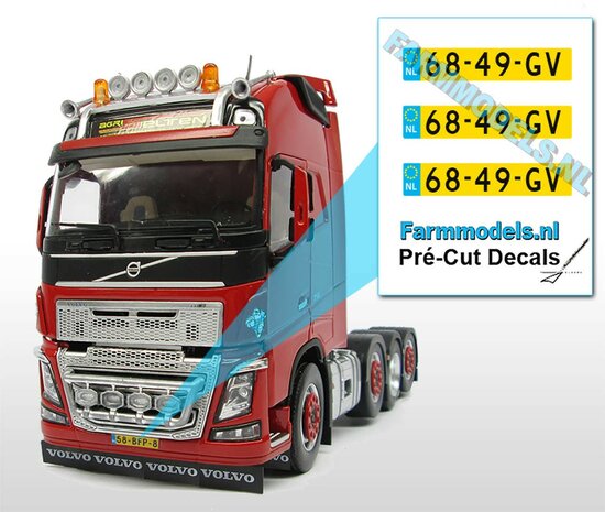 68-49-GV  3x NL Kentekenplaatsticker Pr&eacute;-Cut Decals 1:32 Farmmodels.nl