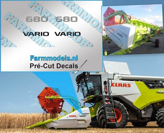 Claas VARIO 680 sticker zwart op transparante folie 2,2x8 mm Pr&eacute;-Cut Decals 1:32 Farmmodels.nl