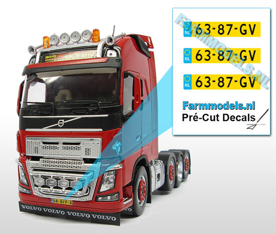 63-87-GV  3x NL Kentekenplaatsticker Pr&eacute;-Cut Decals 1:32 Farmmodels.nl