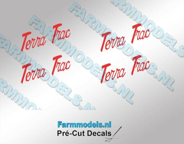 4x Claas TERRA TRAC oud model sticker , ROOD op transparante folie 7x12 mm Pr&eacute;-Cut Decals 1:32 Farmmodels.nl