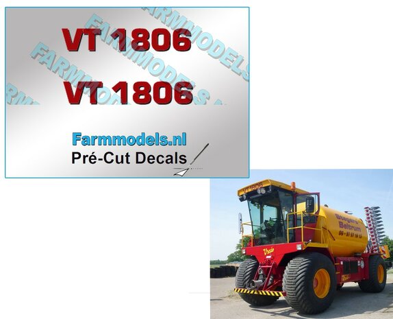 2x  VT 1806 (Vredo) stickers ROOD/ zwarte schaduw op Transparant 3.2 mm hoog Pr&eacute;-Cut Decals 1:32 Farmmodels.nl 