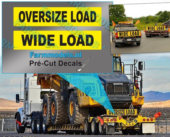 OVERSIZE LOAD   -  WIDE LOAD  stickers 14x64,6 mm Pr&eacute;-Cut Decals 1:32 Farmmodels.nl