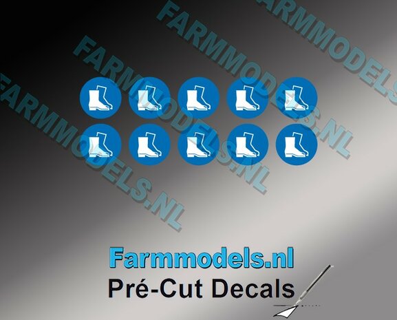 8x Veiligheidsschoenen bescherming verplicht afbeelding &Oslash; 6,3mm Pr&eacute;-Cut Decals 1:32 Farmmodels.nl