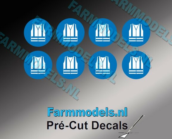 8x Veiligheidshesje verplicht afbeelding &Oslash; 9,9mm Pr&eacute;-Cut Decals 1:32 Farmmodels.nl