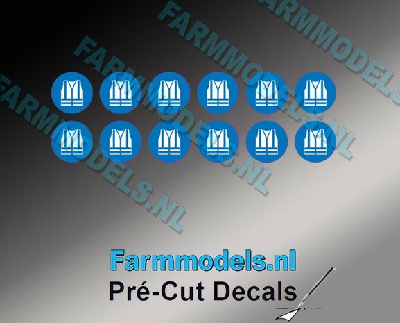 12x Veiligheidshesje verplicht afbeelding &Oslash; 3,2mm Pr&eacute;-Cut Decals 1:32 Farmmodels.nl