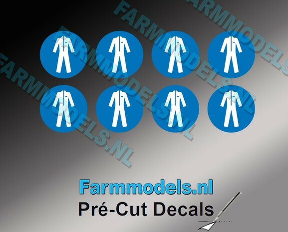 8x Veiligheidsoverall bescherming verplicht afbeelding &Oslash; 9,9mm Pr&eacute;-Cut Decals 1:32 Farmmodels.nl