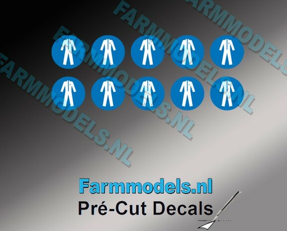 10x Veiligheidsoverall bescherming verplicht afbeelding &Oslash; 6,3mm Pr&eacute;-Cut Decals 1:32 Farmmodels.nl