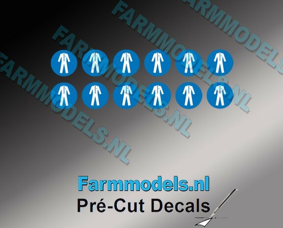 12x Veiligheidsoverall bescherming verplicht afbeelding &Oslash; 3,2mm Pr&eacute;-Cut Decals 1:32 Farmmodels.nl