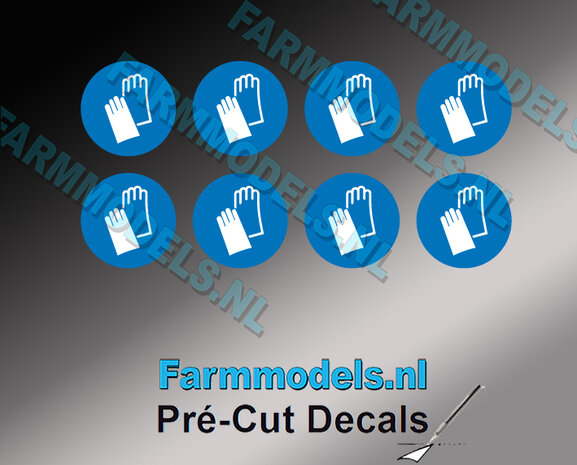 8x Veiligheidshandschoenen bescherming verplicht ​afbeelding &Oslash; 9,9mm Pr&eacute;-Cut Decals 1:32 Farmmodels.n