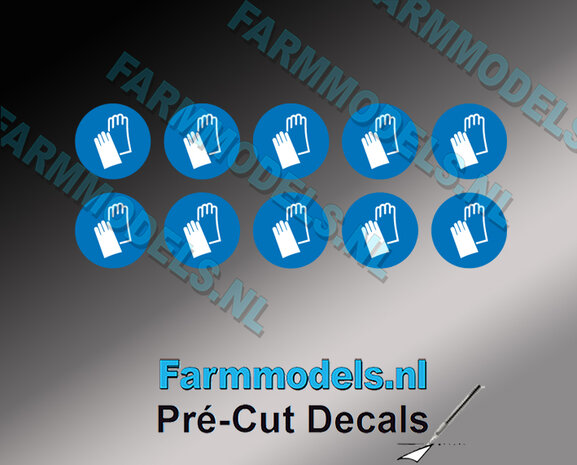 10x Veiligheidshandschoenen bescherming verplicht ​afbeelding &Oslash; 6,3mm Pr&eacute;-Cut Decals 1:32 Farmmodels.nl