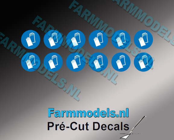 12x Veiligheidshandschoenen bescherming verplicht ​afbeelding &Oslash; 3,2mm Pr&eacute;-Cut Decals 1:32 Farmmodels.nl