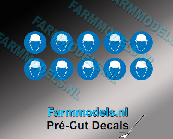 10x Veiligheidshelm verplicht ​afbeelding &Oslash; 6,3mm Pr&eacute;-Cut Decals 1:32 Farmmodels.nl