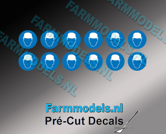 12x Veiligheidshelm verplicht ​afbeelding &Oslash; 3,2mm Pr&eacute;-Cut Decals 1:32 Farmmodels.nl