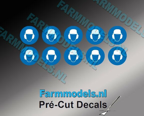 10x Veiligheidshelm- &amp; Gehoorbescherming verplicht ​afbeelding &Oslash; 6,3mm Pr&eacute;-Cut Decals 1:32 Farmmodels.nl