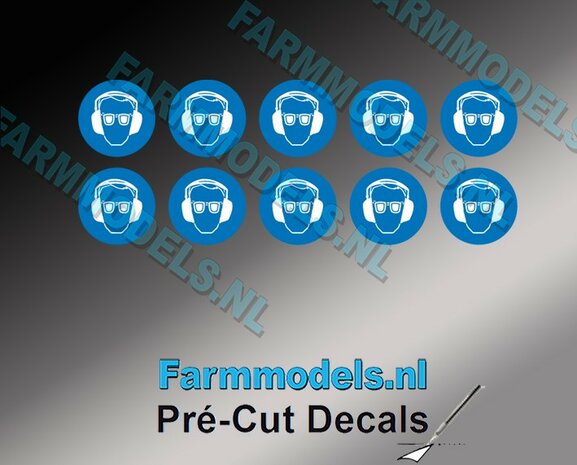10x Oogbescherming- &amp; Gehoorbescherming verplicht ​afbeelding &Oslash; 6,3mm Pr&eacute;-Cut Decals 1:32 Farmmodels.nl