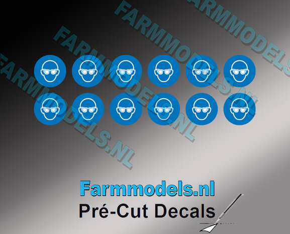 12x Oogbescherming verplicht afbeelding &Oslash; 3,2mm Pr&eacute;-Cut Decals 1:32 Farmmodels.nl
