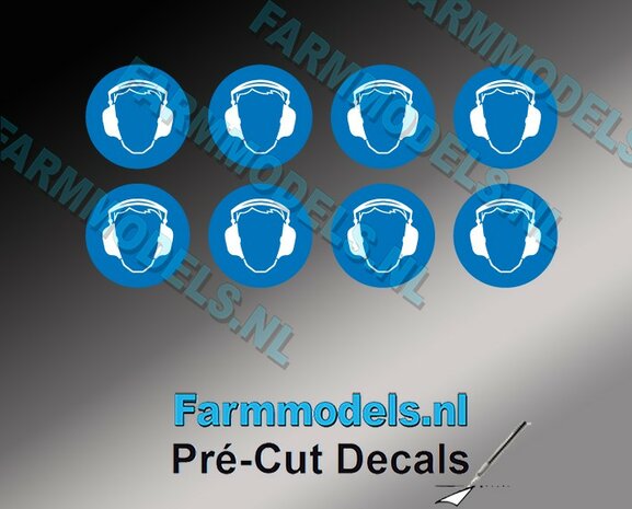8x Gehoorbescherming verplicht afbeelding &Oslash; 9,9mm Pr&eacute;-Cut Decals 1:32 Farmmodels.nl