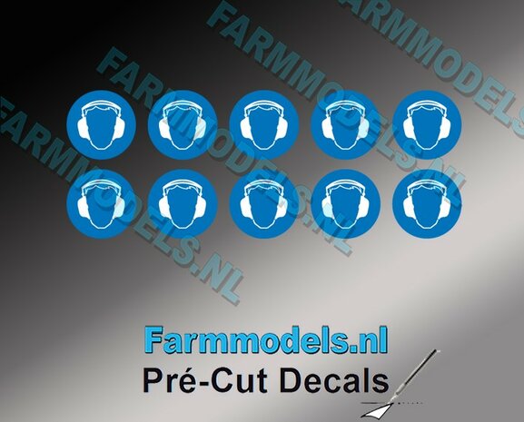 10x Gehoorbescherming verplicht ​afbeelding &Oslash; 6,3mm Pr&eacute;-Cut Decals 1:32 Farmmodels.nl