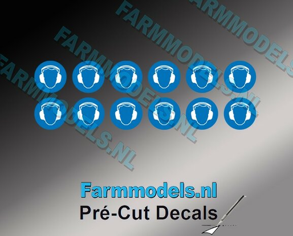 12x Gehoorbescherming verplicht afbeelding &Oslash; 3,2mm Pr&eacute;-Cut Decals 1:32 Farmmodels.nl