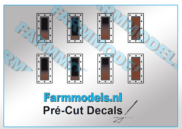 Kijkglaasjes 4 soorten elk 2x op Transparante folie, Pr&eacute;-Cut decals, 5x10,6 mm, 1:32 Farmmodels.nl 