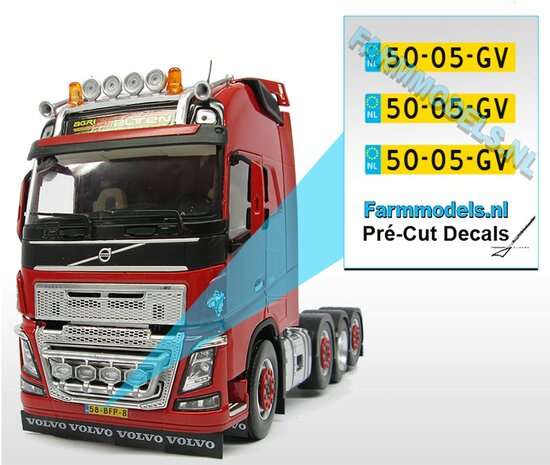 50-05-GV  3x NL Kentekenplaatsticker Pr&eacute;-Cut Decals 1:32 Farmmodels.nl