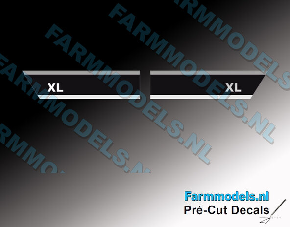 XL Cabine- en deuren stickerset ZILVER XL type stickers (alleen boven/onder streep) Pr&eacute;-Cut Decals 1:32 Farmmodels.nl 