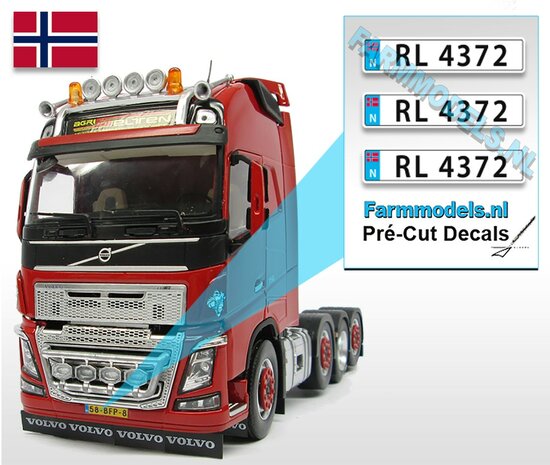 RL 4372  3x NOORWEGEN Kentekenplaatsticker Pr&eacute;-Cut Decals 1:32 Farmmodels.nl