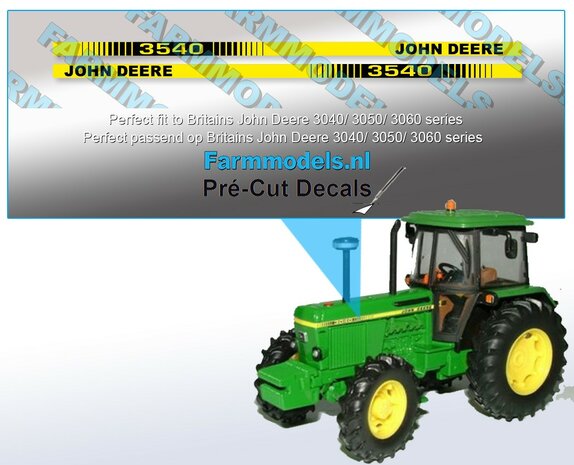 JOHN DEERE 3540 type stickers, Geschikt voor BRITAINS 3140 serie, &nbsp;Pr&eacute;-Cut Decals 1:32 Farmmodels.nl&nbsp;