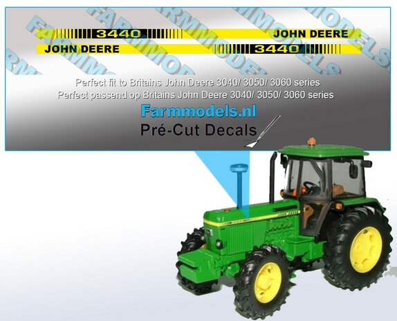 JOHN DEERE 3440 type stickers, Geschikt voor BRITAINS 3140 serie, &nbsp;Pr&eacute;-Cut Decals 1:32 Farmmodels.nl&nbsp;