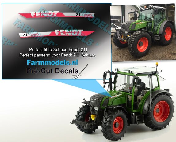 Fendt 211 Vario type sticker op zilver folie; voor Fendt  211 vario motorkap SCHUCO;  Pr&eacute;-Cut Decals 1:32 Farmmodels.nl 