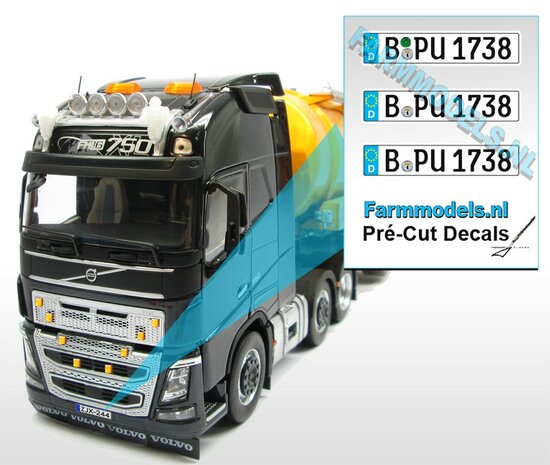 B PU 1738  3x DE Kennzeichenaufkleber Pr&eacute;-Cut Decals 1:32 Farmmodels.nl