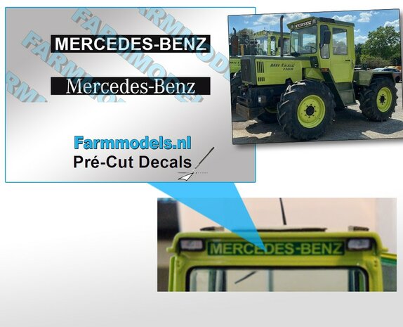 2x Mercedes-Benz voorruit sticker. op zwarte folie 3x27mm Pr&eacute;-Cut-Decals-1:32-Farmmodels.nl