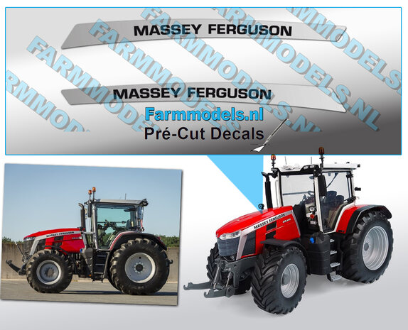 Massey Ferguson 8S Pr&eacute;-Cut Decals,  Geschikt voor motorkap MF 8S UH 6262, Farmmodels.nl, 1:32