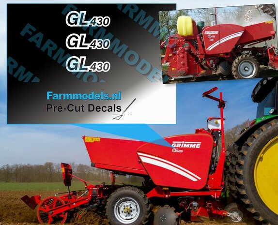 3x Grimme GL430 types sticker. Wit op Transparante folie. 3,7x9,9 mm Pr&eacute;-Cut Decals 1:32 Farmmodels.nl