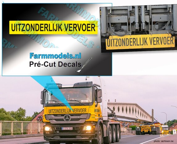 1x UITZONDERLIJK VERVOER sticker 14x92,5 mm Pr&eacute;-Cut Decals 1:32 Farmmodels.nl