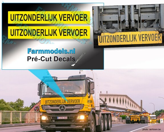 2x UITZONDERLIJK VERVOER sticker 12x78,3 mm Pr&eacute;-Cut Decals 1:32 Farmmodels.nl
