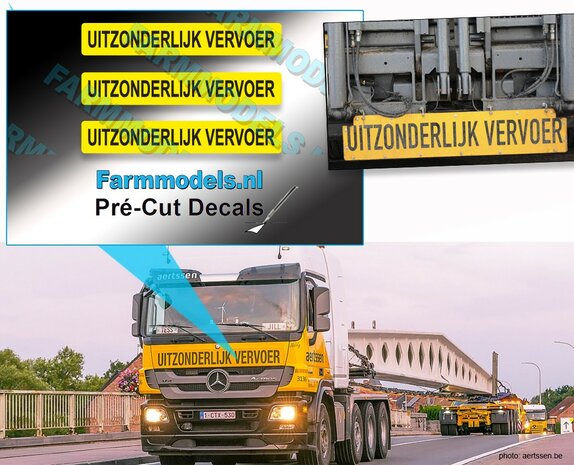 3x UITZONDERLIJK VERVOER sticker 3x17,2 Pr&eacute;-Cut Decals 1:32 Farmmodels.nl