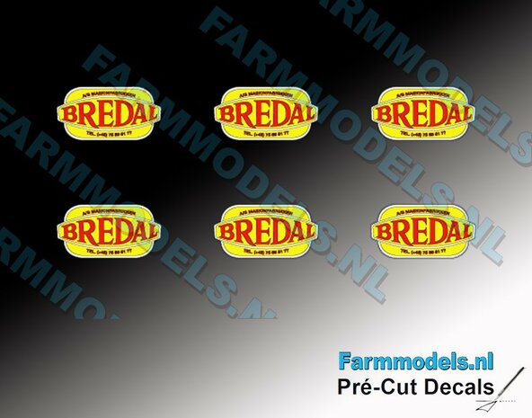 6x Bredal logo rechthoek - 9,5x 5 mm Pr&eacute;-Cut Decals 1:32 Farmmodels.nl